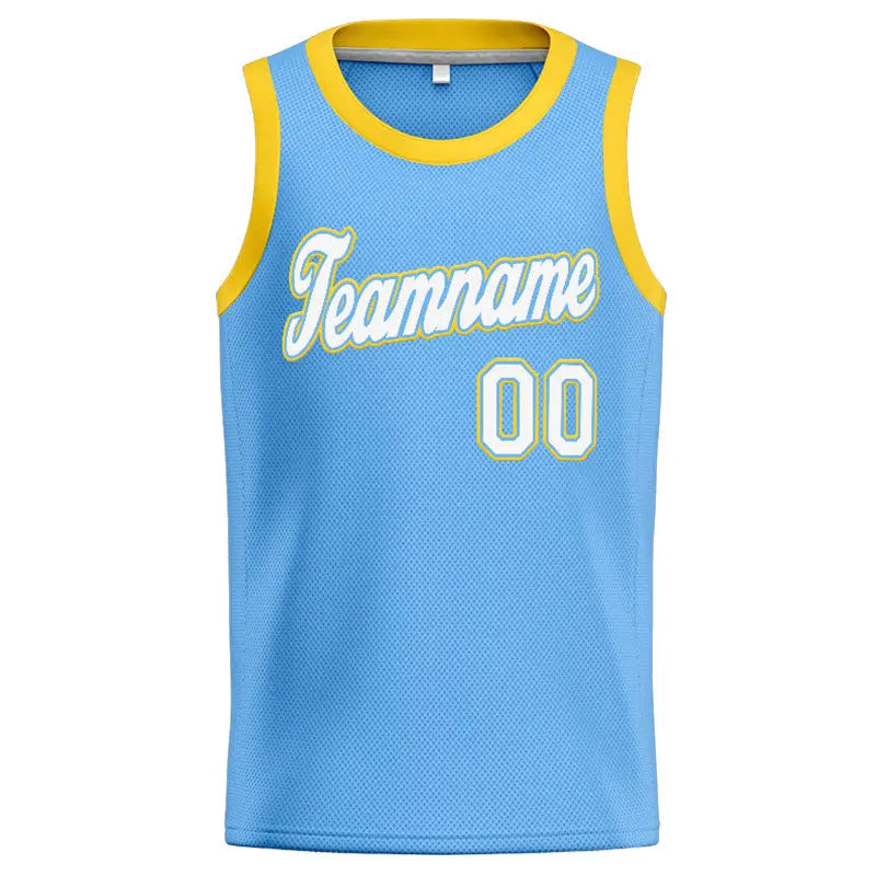 Custom Stitched Basketball Jersey for Men, Women And Kids Light Blue-White-Yellow enthsush