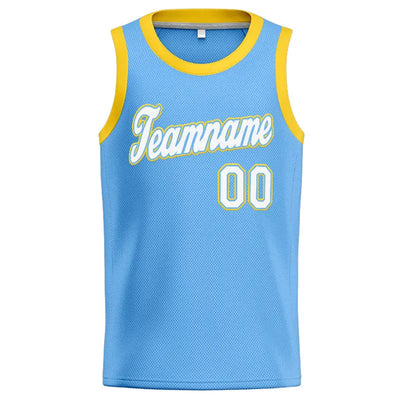 Custom Stitched Basketball Jersey for Men, Women And Kids Light Blue-White-Yellow enthsush