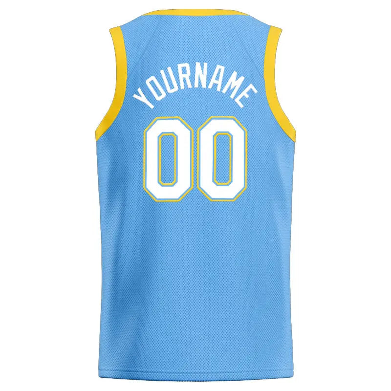 Custom Stitched Basketball Jersey for Men, Women And Kids Light Blue-White-Yellow enthsush