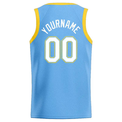 Custom Stitched Basketball Jersey for Men, Women And Kids Light Blue-White-Yellow enthsush