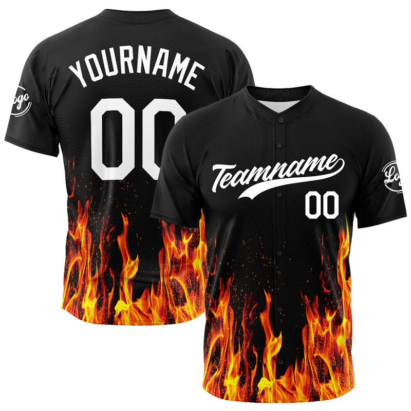 Custom Full Print Design Authentic Baseball Jersey Flame