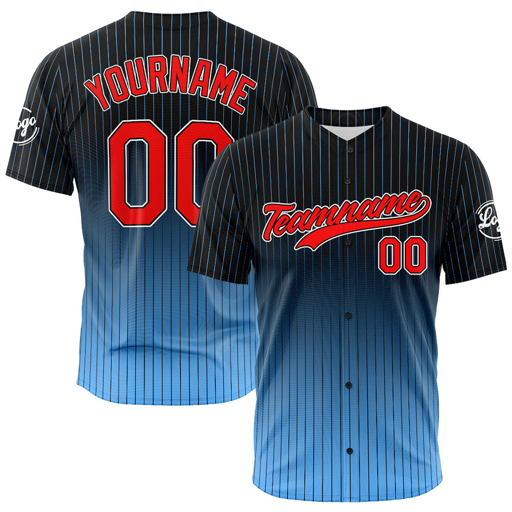 Custom Full Print Design Authentic Baseball Jersey Black-Light Blue enthsush