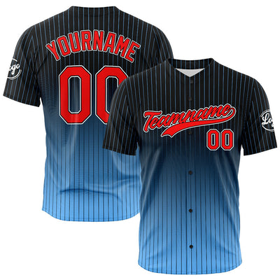 Custom Full Print Design Authentic Baseball Jersey Black-Light Blue enthsush