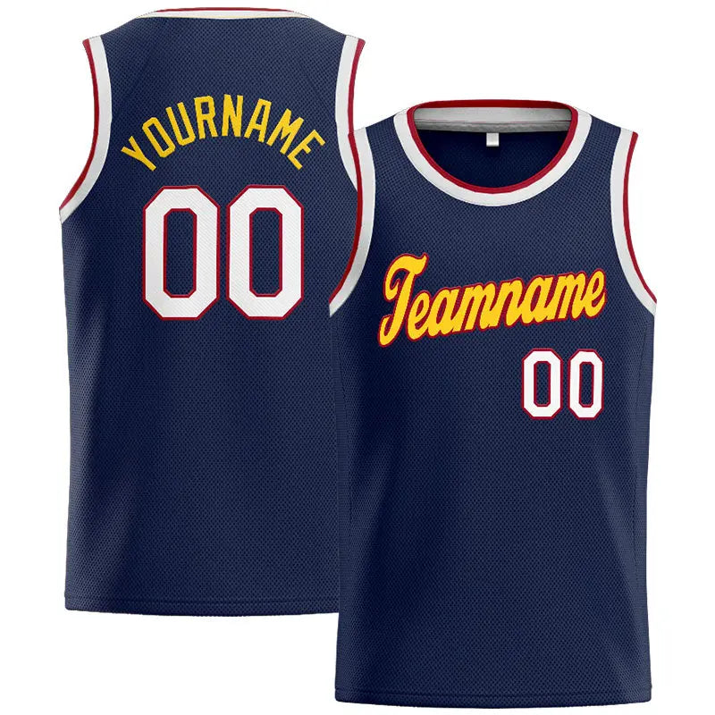 Custom Stitched Basketball Jersey for Men, Women And Kids Navy-White-Red-Yellow enthsush