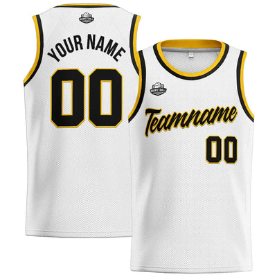 Custom Stitched Basketball Jersey for Men, Women  And Kids White-Black-Yellow enthsush