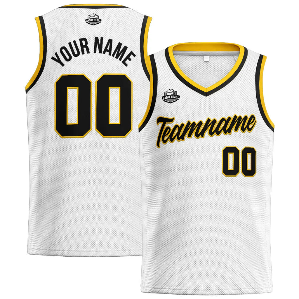 Custom Stitched Basketball Jersey for Men, Women  And Kids White-Black-Yellow enthsush