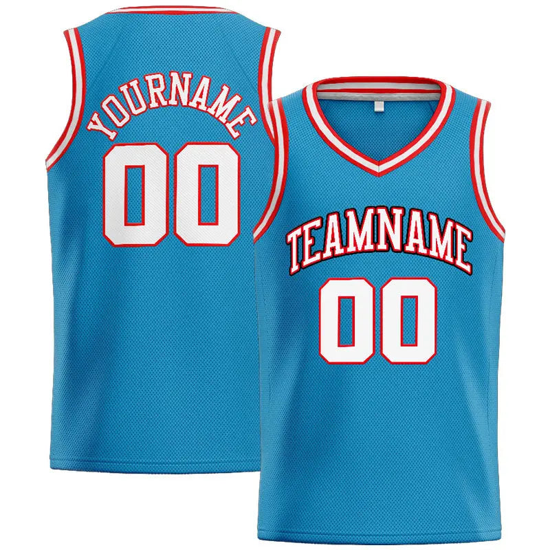 Custom Stitched Basketball Jersey for Men, Women And Kids Aqua-White-Red enthsush