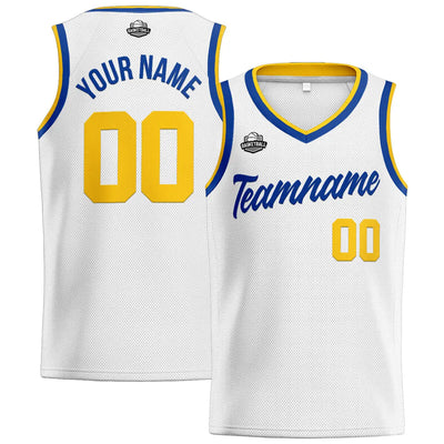 Custom Stitched Basketball Jersey for Men, Women  And Kids White-Royal-Yellow enthsush