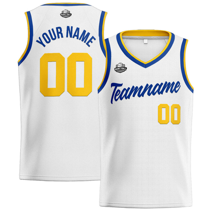 Custom Stitched Basketball Jersey for Men, Women  And Kids White-Royal-Yellow