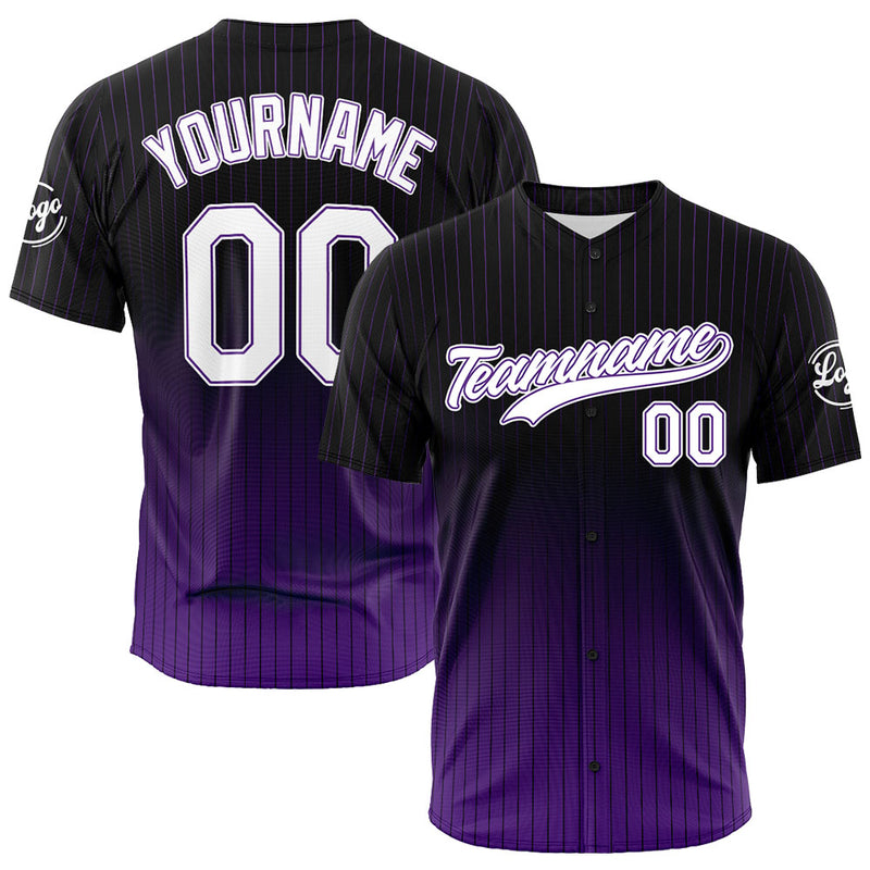 Custom Full Print Design Authentic Baseball Jersey Black-Purple