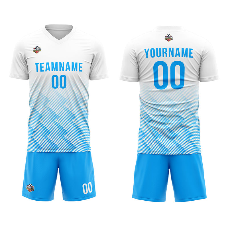 Custom Soccer Jerseys for Men Women Personalized Soccer Uniforms for Adult and Kid White-Light Blue