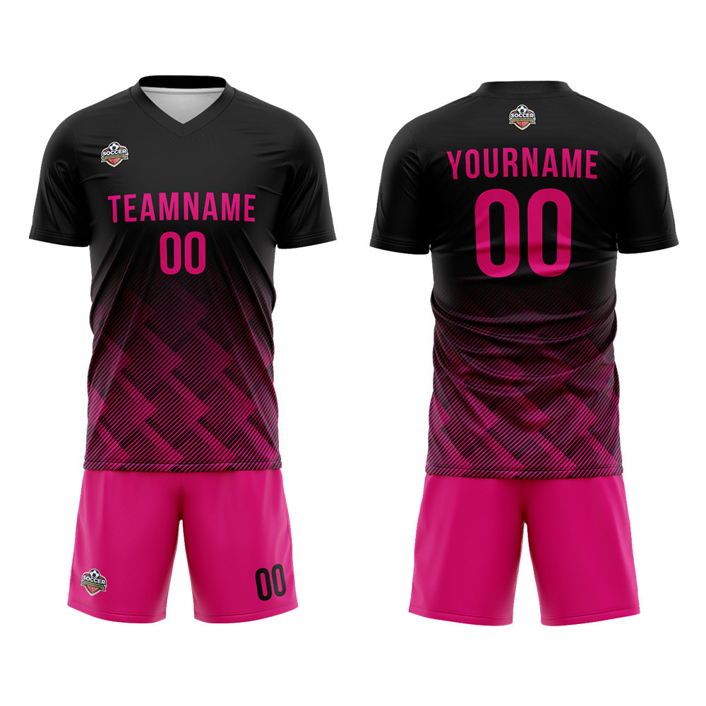 Custom Soccer Jerseys for Men Women Personalized Soccer Uniforms for Adult and Kid Black-Hot Pink enthsush