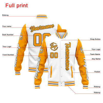 Custom Varsity Jacket Letterman jacket for Men, Women and Youth White Yellow enthsush
