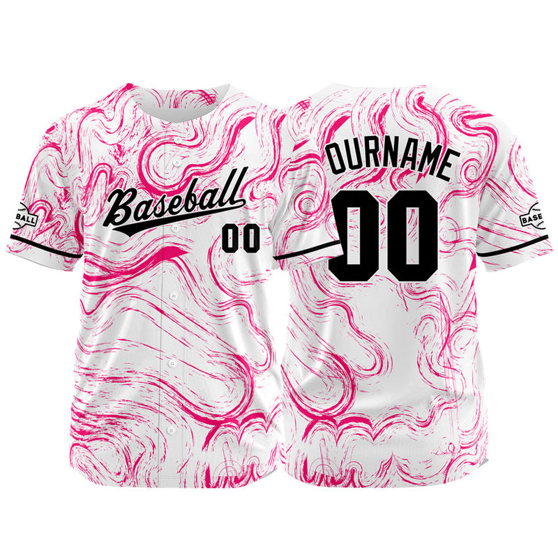 Custom Full Print Design Authentic Baseball Jersey white-pink