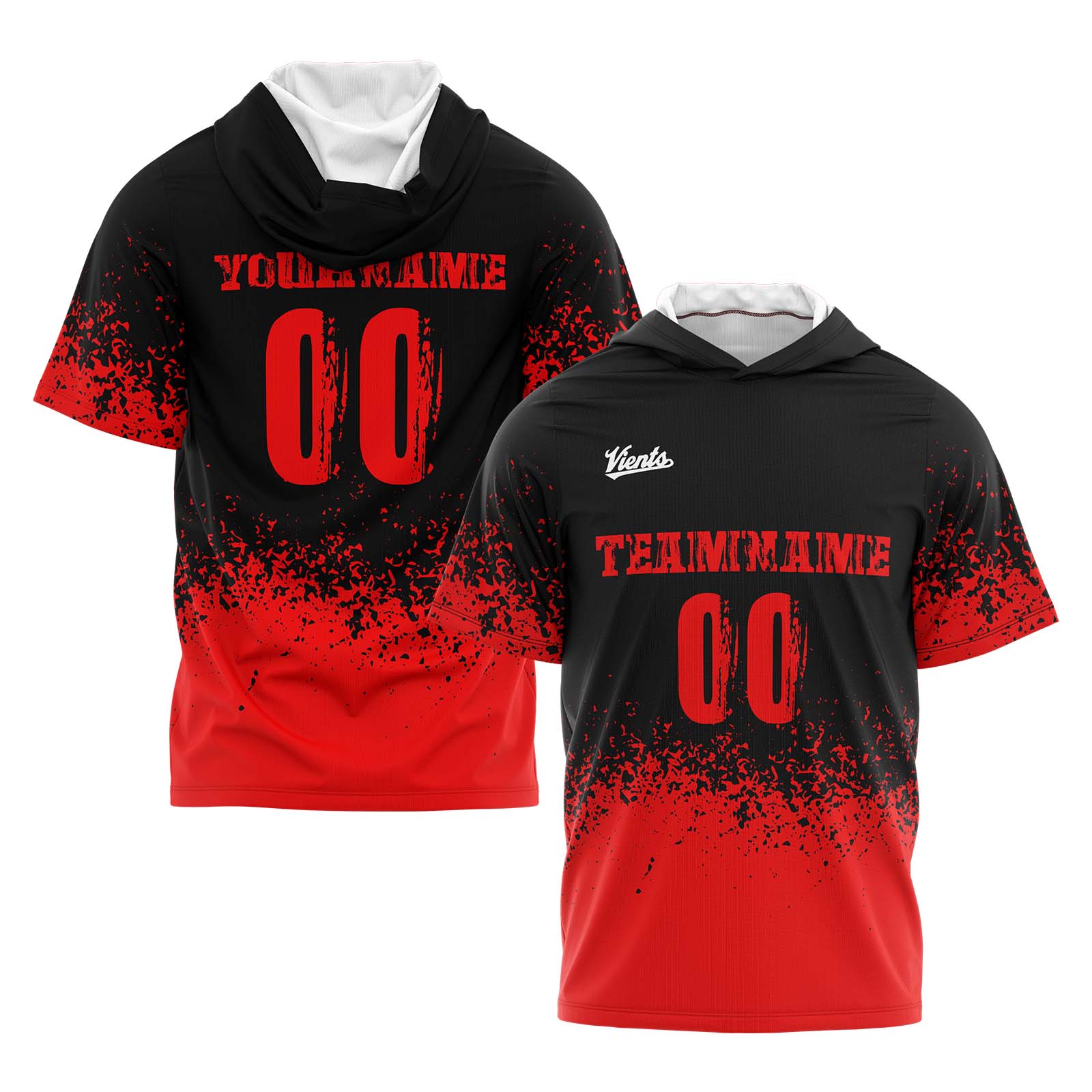 Custom Black Red Short Sleeve Hoodies for Men Women Shirts with Hoods Printed Name Logo enthsush