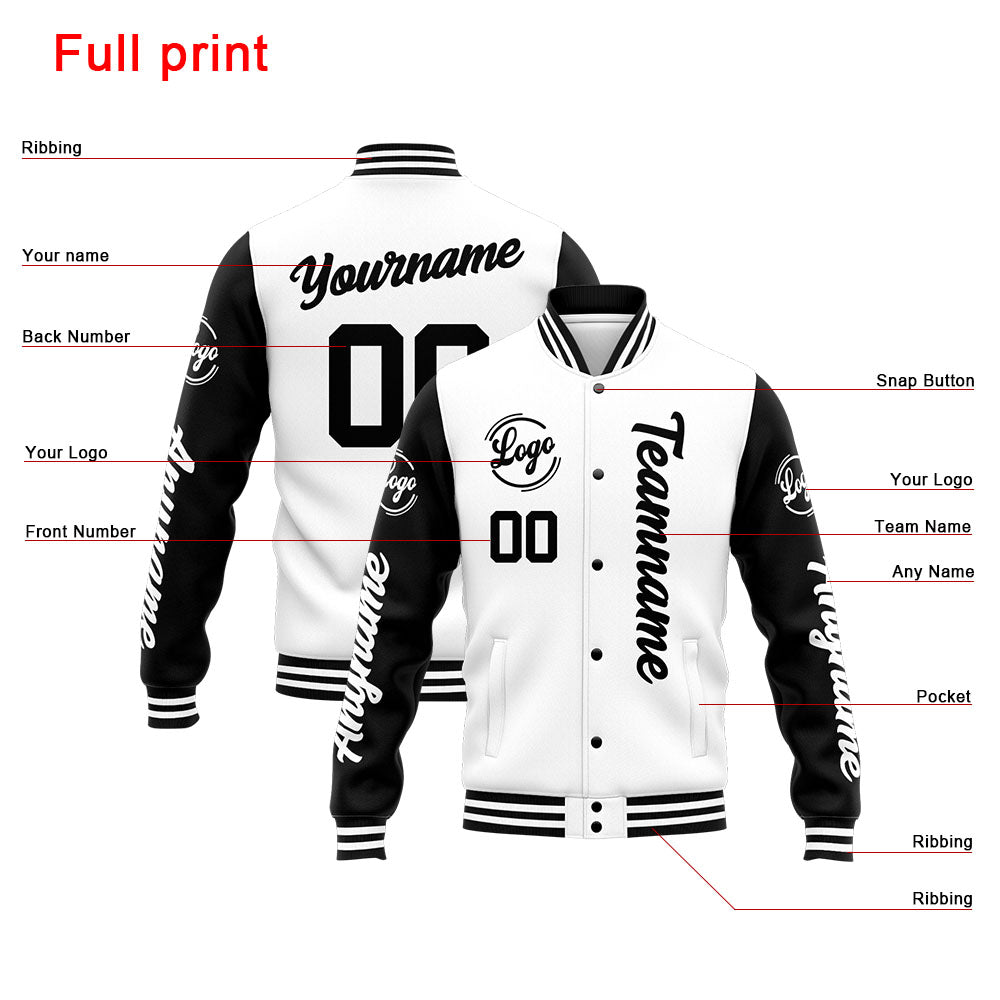 Custom Varsity Jacket Letterman jacket for Men, Women and Youth White Black enthsush