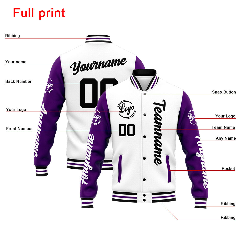 Custom Varsity Jacket Letterman jacket for Men, Women and Youth Purple White enthsush