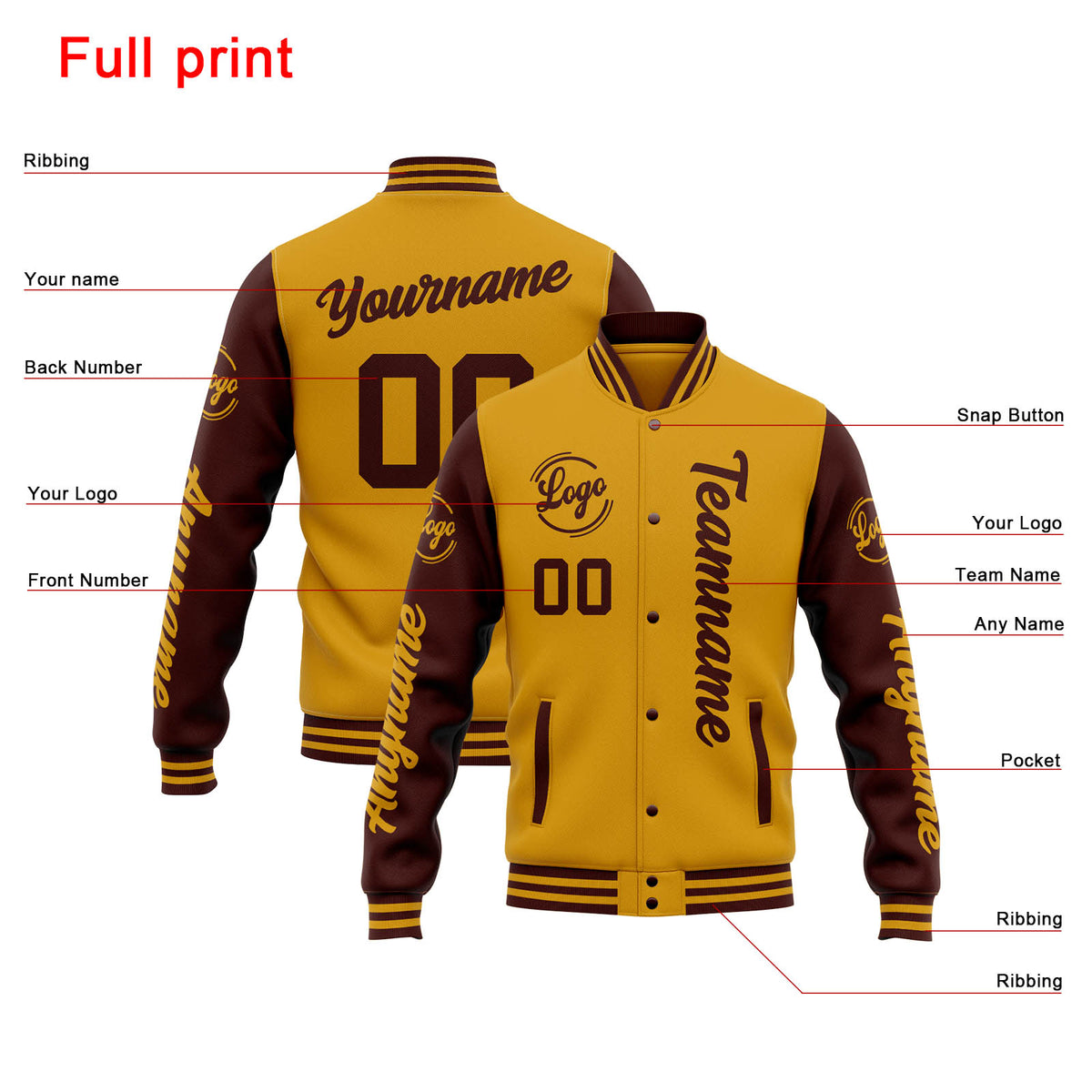 Custom Varsity Jacket Letterman jacket for Men, Women and Youth Gold Burgundy enthsush