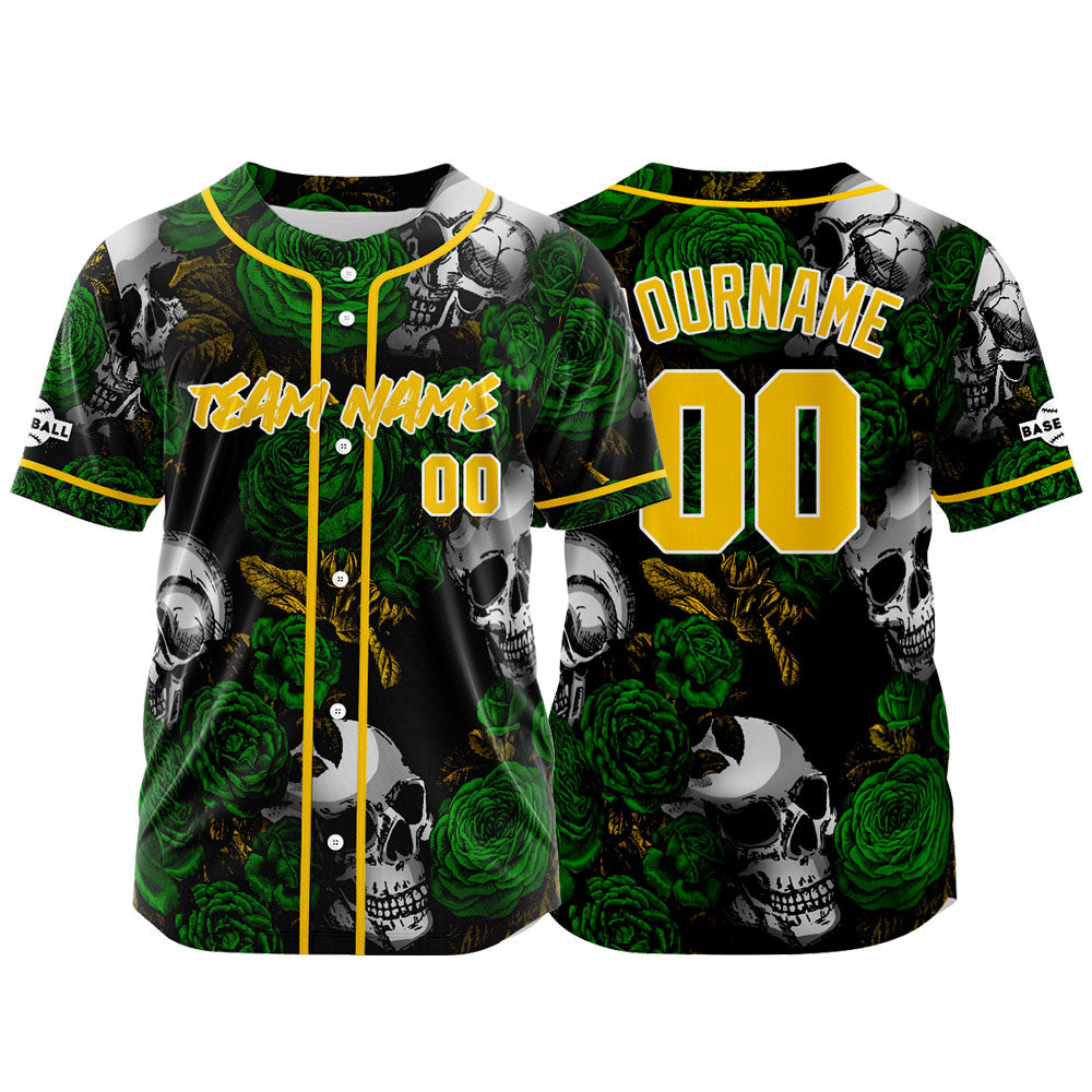 Custom Baseball Jersey Personalized Baseball Shirt for Men Women Kids Youth Teams Stitched and Print Green&Yellow enthsush
