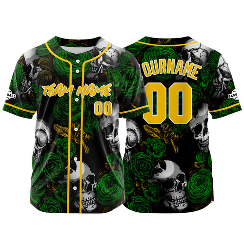 Custom Baseball Jersey Personalized Baseball Shirt for Men Women Kids Youth Teams Stitched and Print Green&Yellow enthsush