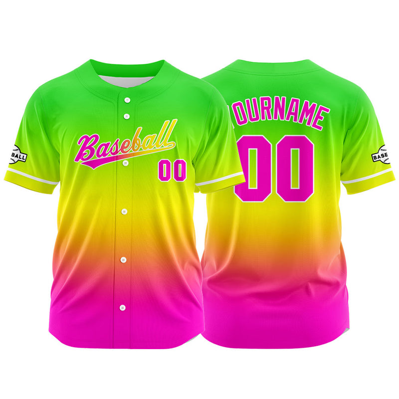 Custom Full Print Design Authentic Baseball Jersey rose red-yellow-green