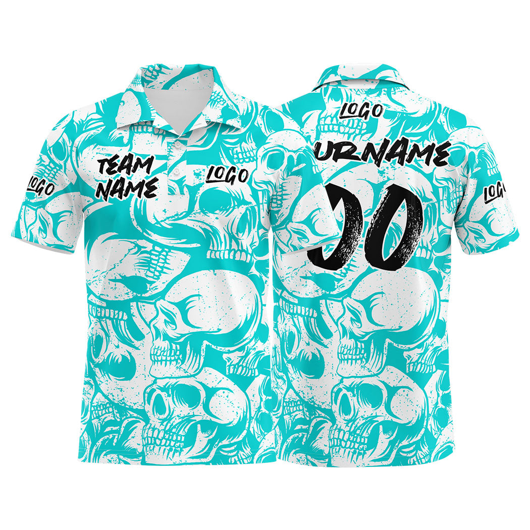 Custom Football Polo Shirts  Add Your Unique Logo/Name/Number Light Blue&White enthsush