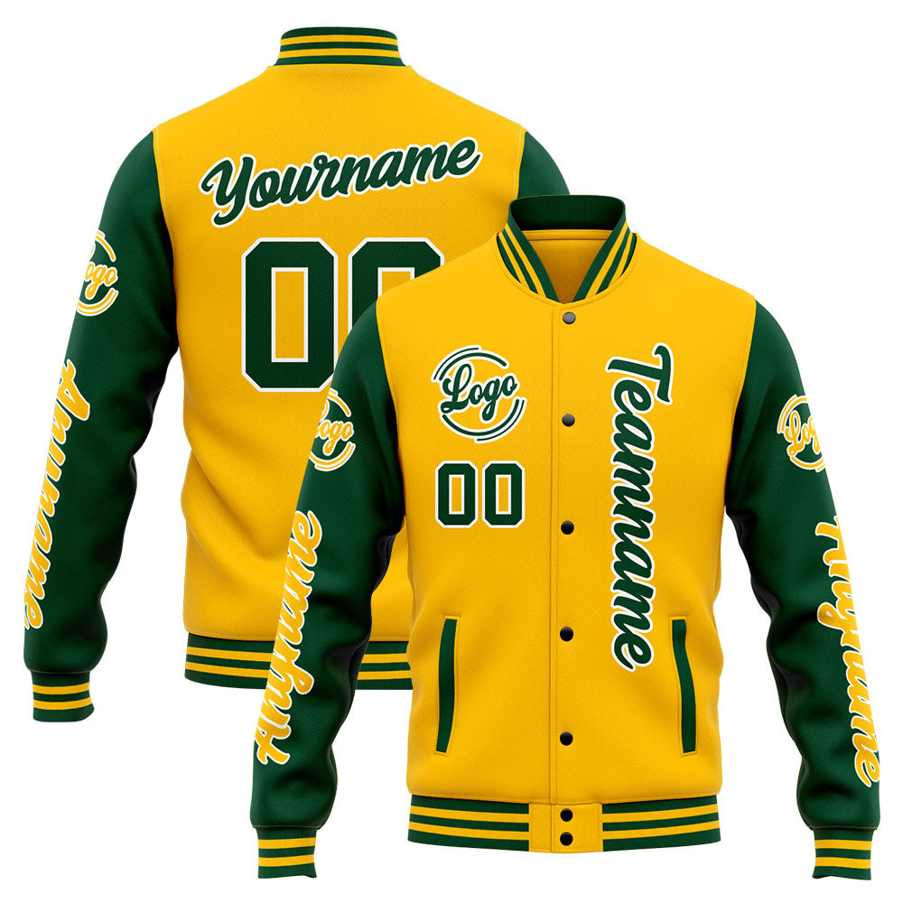 Custom Varsity Jacket Letterman jacket for Men, Women and Youth Green Yellow enthsush