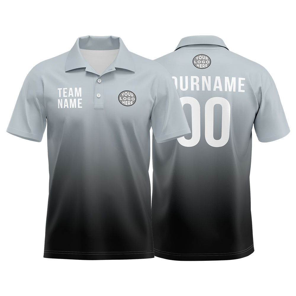 Custom Gray Black Football Polo Shirts Add Your Unique Logo/Name/Number enthsush