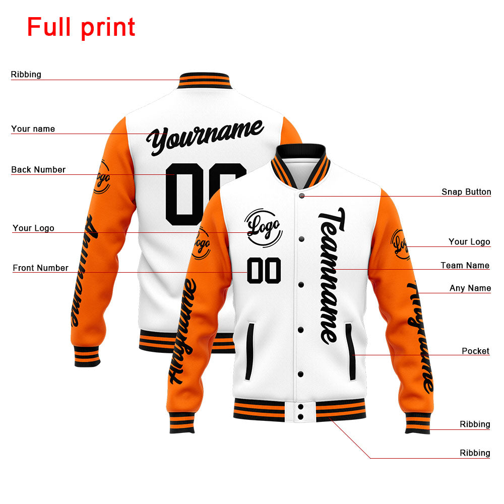 Custom Varsity Jacket Letterman jacket for Men, Women and Youth Orange White enthsush
