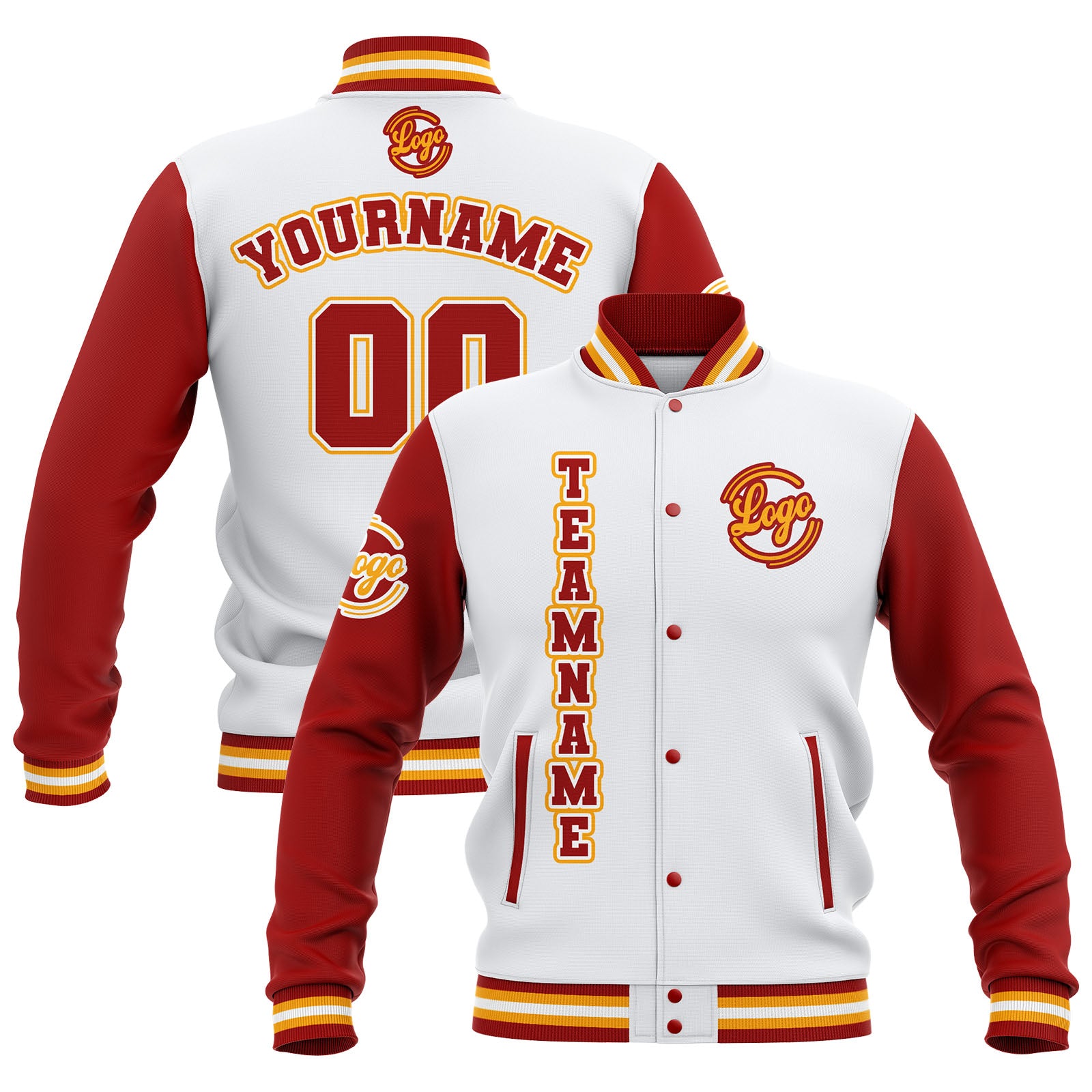 Custom White Red Yellow Waterproof Varsity Jackets Personalized Stitched Name Number Logo to Letterman Jackets enthsush