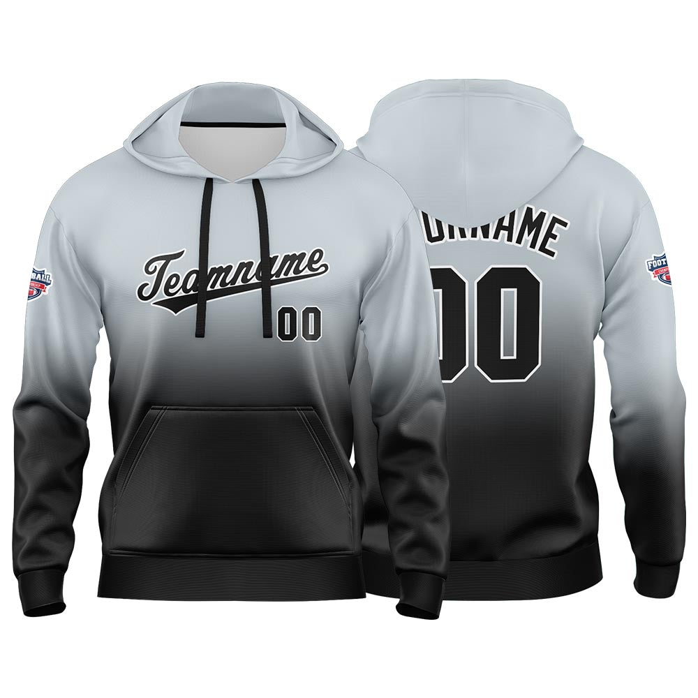 Custom Gradient Hoodie For Man Woman Girl Boy Print Your Logo Name Number Gray Black enthsush