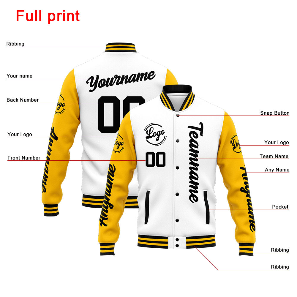 Custom Varsity Jacket Letterman jacket for Men, Women and Youth Yellow White enthsush