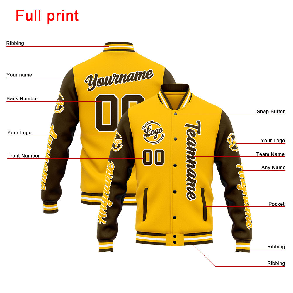 Custom Varsity Jacket Letterman jacket for Men, Women and Youth Brown Yellow enthsush