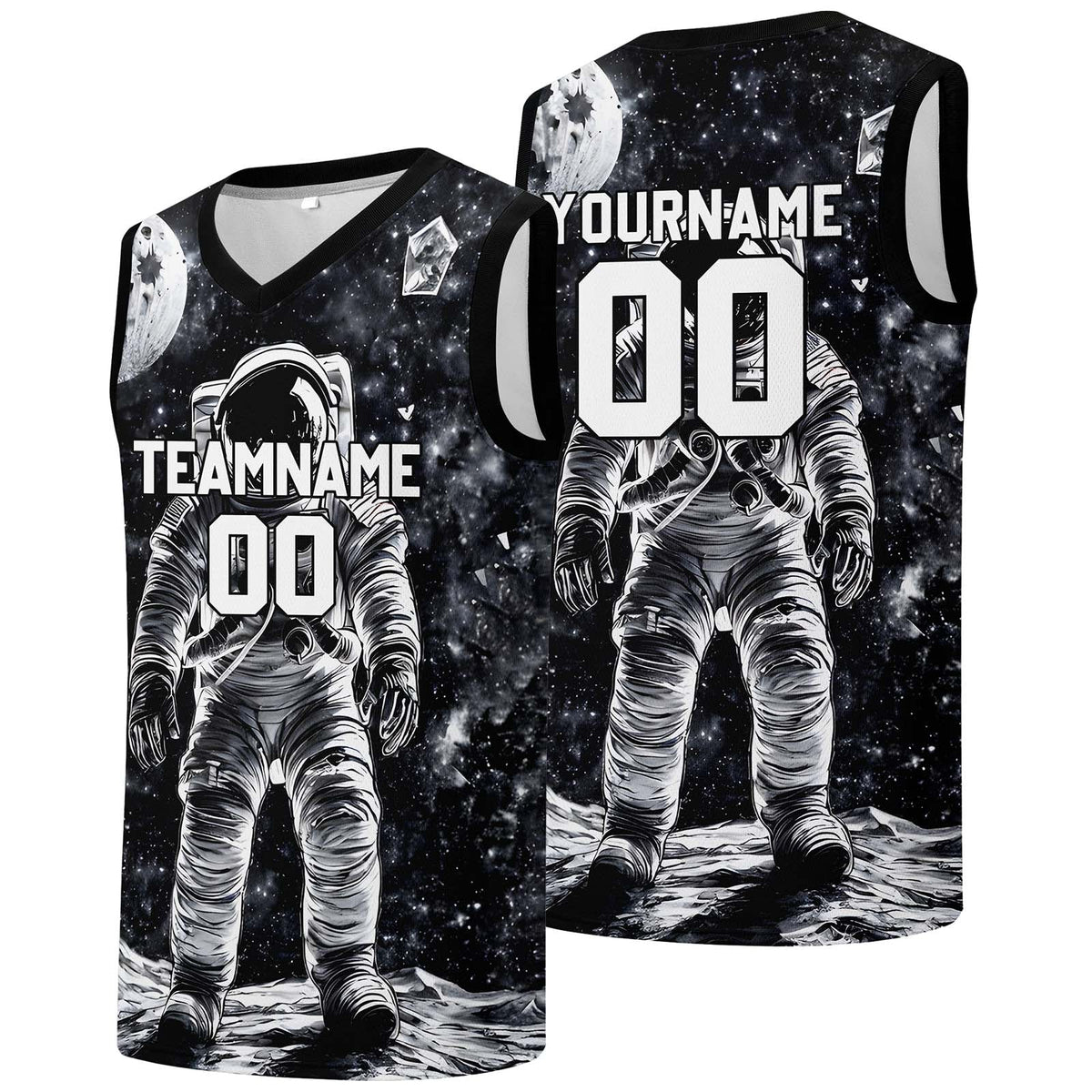 Custom basketball jersey for men and women. Stitched and printed name, number and logo Black&White enthsush