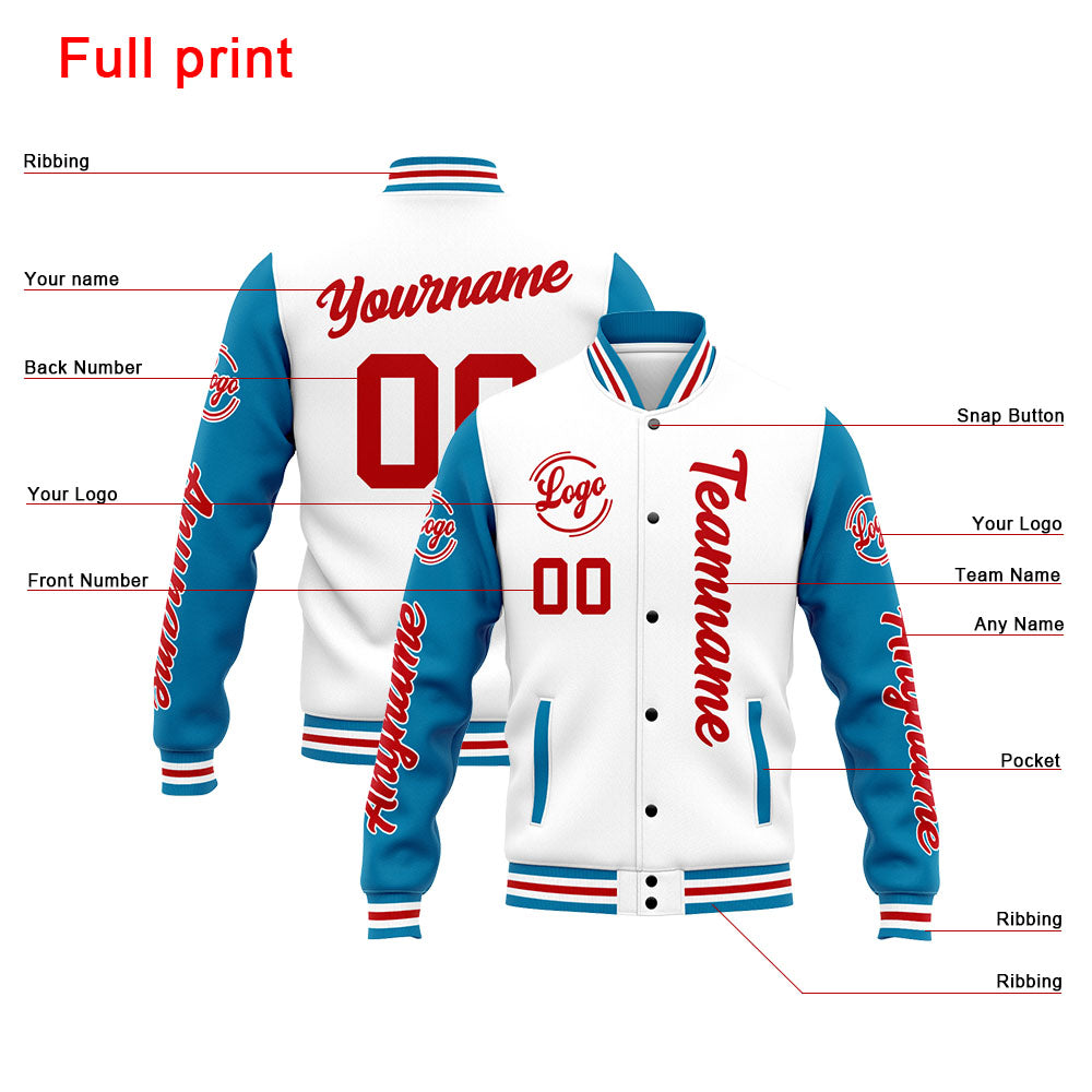 Custom Varsity Jacket Letterman jacket for Men, Women and Youth Blue White Red enthsush