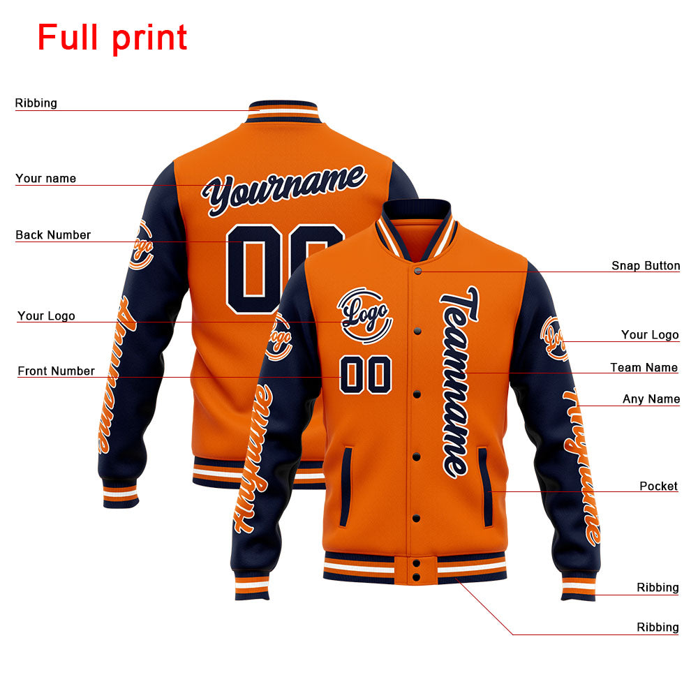 Custom Varsity Jacket Letterman jacket for Men, Women and Youth Navy Orange enthsush