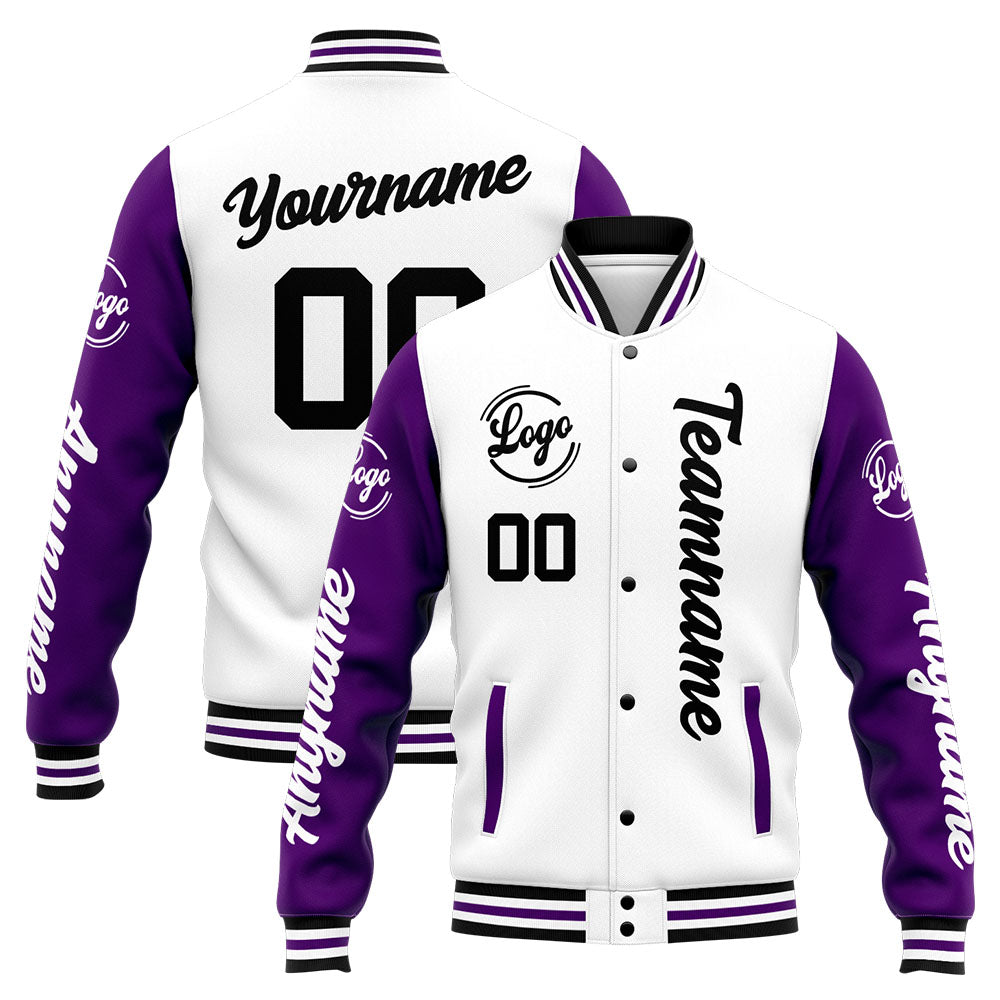 Custom Varsity Jacket Letterman jacket for Men, Women and Youth Purple White enthsush