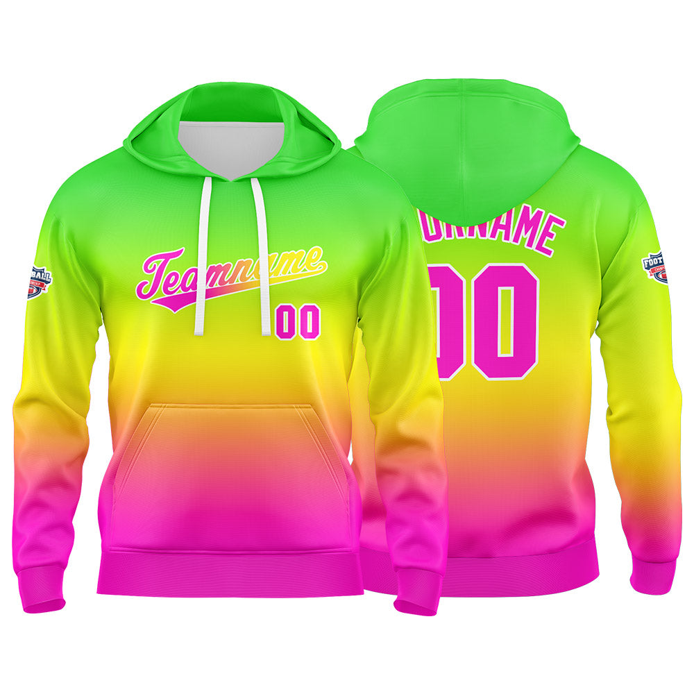 Custom Gradient Hoodie For Man Woman Girl Boy Print Your Logo Name Number Green Yellow Pink enthsush
