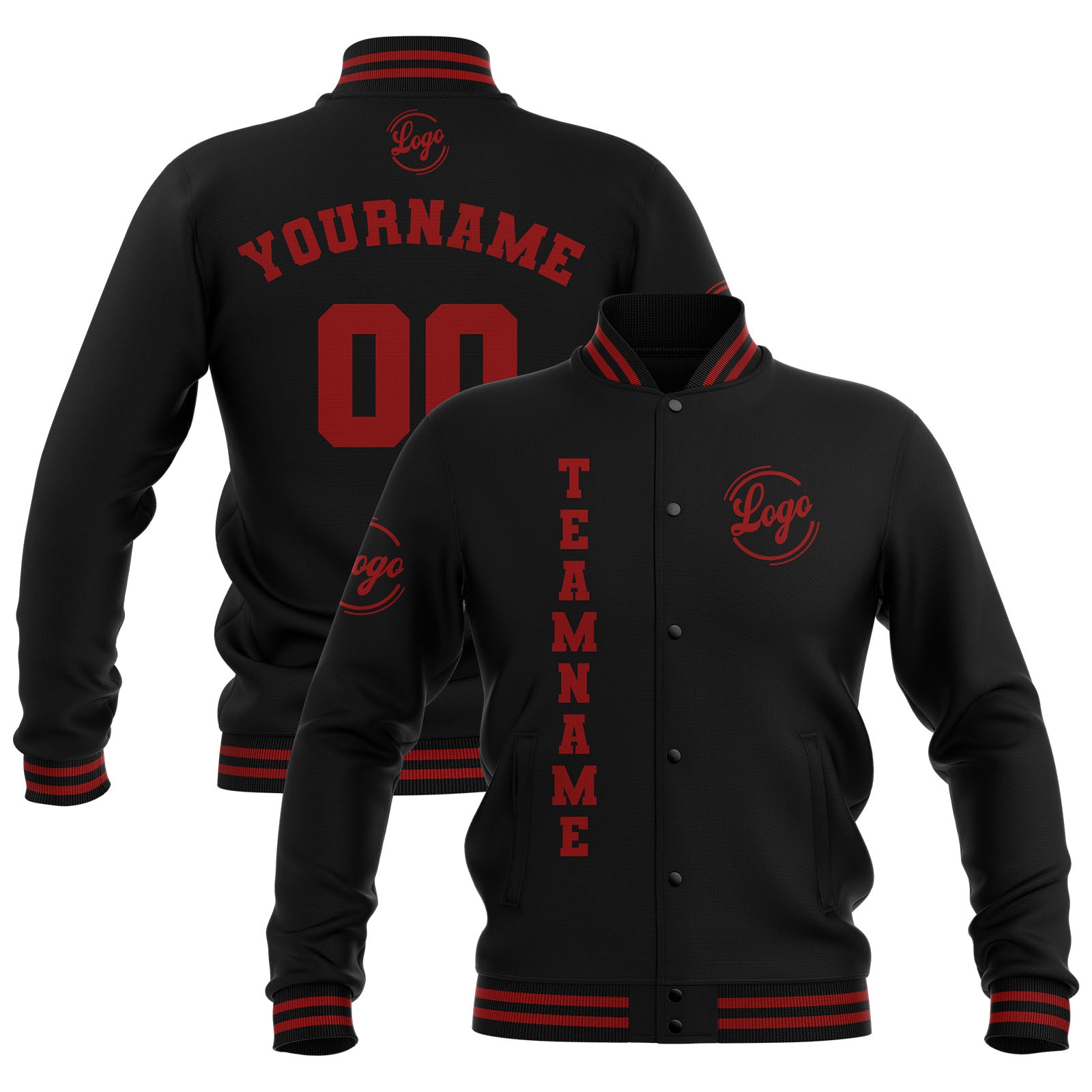 Custom Black Red Waterproof Varsity Jackets Personalized Stitched Name Number Logo to Letterman Jackets enthsush