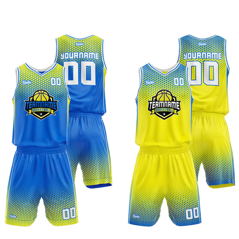 Custom Basketball Jersey Uniform Suit Printed Your Logo Name Number Blue-Yellow