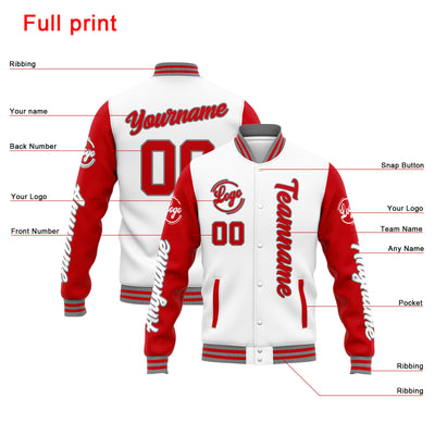 Custom Varsity Jacket Letterman jacket for Men, Women and Youth White Red enthsush