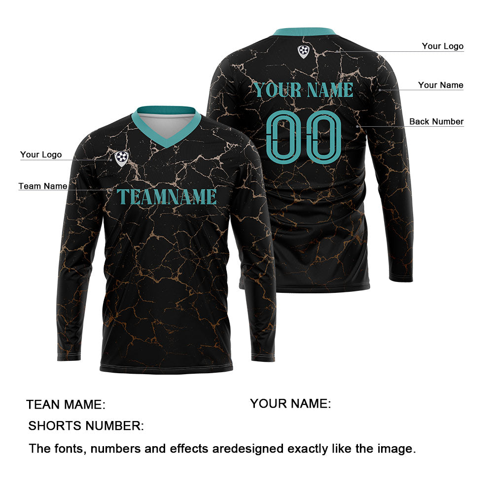 Custom Black Teal Basketball Soccer Football Shooting Long T-Shirt for Adults and Kids enthsush