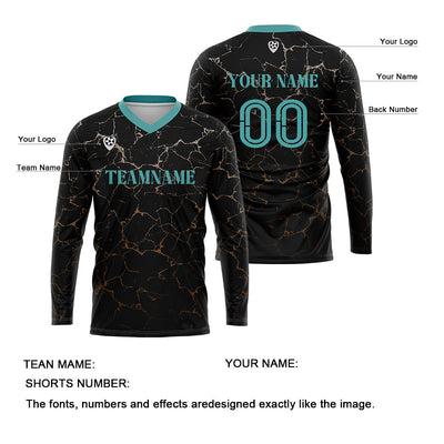 Custom Black Teal Basketball Soccer Football Shooting Long T-Shirt for Adults and Kids enthsush