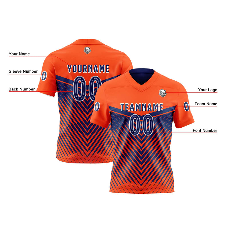 Custom Orange Navy Blue Reversible Football Jersey Personalized Gradient Football Shirts for Men Printed Team Name Number Logo