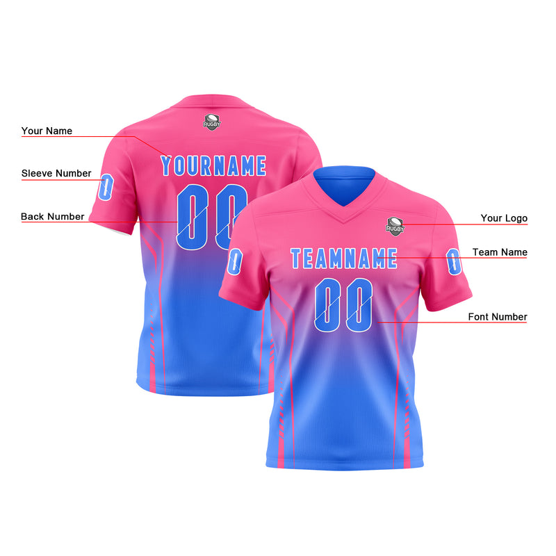 Custom Pink Blue Reversible Football Jersey Personalized Gradient Football Shirts for Men Printed Team Name Number Logo