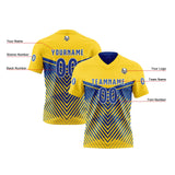 Custom Yellow Blue Reversible Football Jersey Personalized Gradient Football Shirts for Men Printed Team Name Number Logo