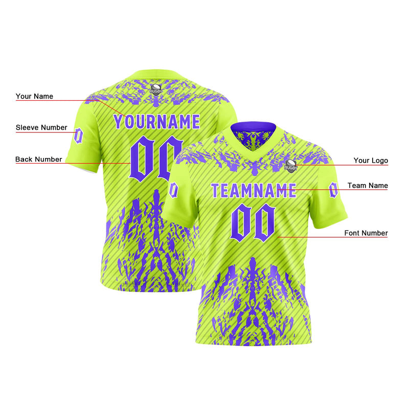 Custom Purple Green Football Jersey Personalized Gradient Football Shirts for Men Printed Team Name Number Logo
