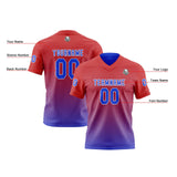 Custom Red Blue Reversible Football Jersey Personalized Gradient Football Shirts for Men Printed Team Name Number Logo