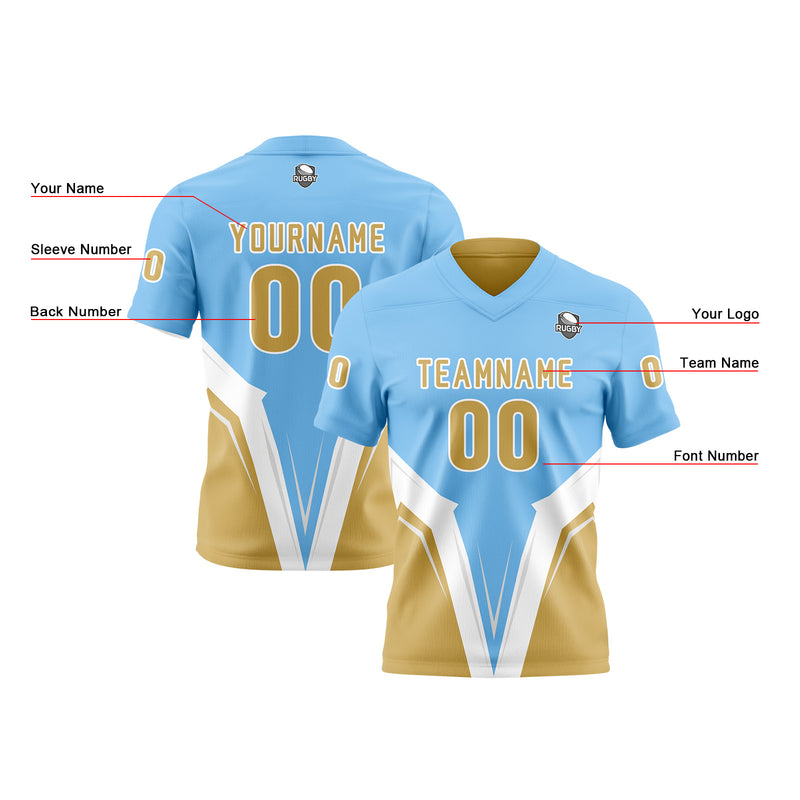 Custom Sky Blue Bright Yellow Football Jersey Personalized Gradient Football Shirts for Men Printed Team Name Number Logo