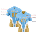 Custom Sky Blue Bright Yellow Football Jersey Personalized Gradient Football Shirts for Men Printed Team Name Number Logo